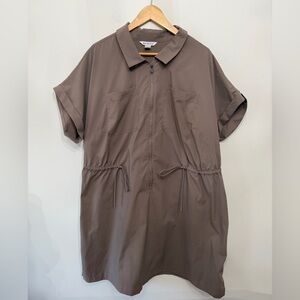 Athleta Advantage Cinch Dress Lavender Brown Half Zip Short Sleeve Women’s 2X